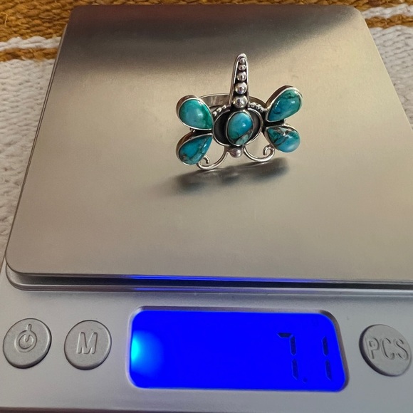 ❤️ Kingman Dahlia Turquoise Sterling 925 Butterfly Dragonfly Ring Navajo Sz 6.75 - Picture 6 of 17